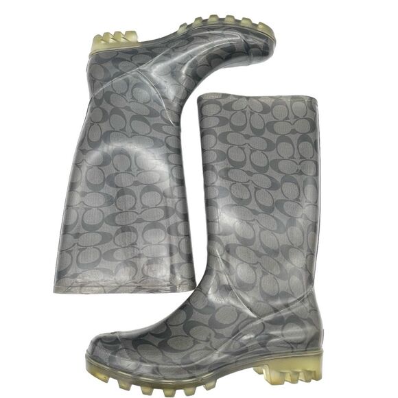 Coach Signature C Rainboot Gray & Black Outdoor Rubber Galosh Women’s Size 9 - Picture 10 of 16